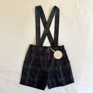 Pepa London - Boys Green Tartan Shorts with Braces, Size 3Y